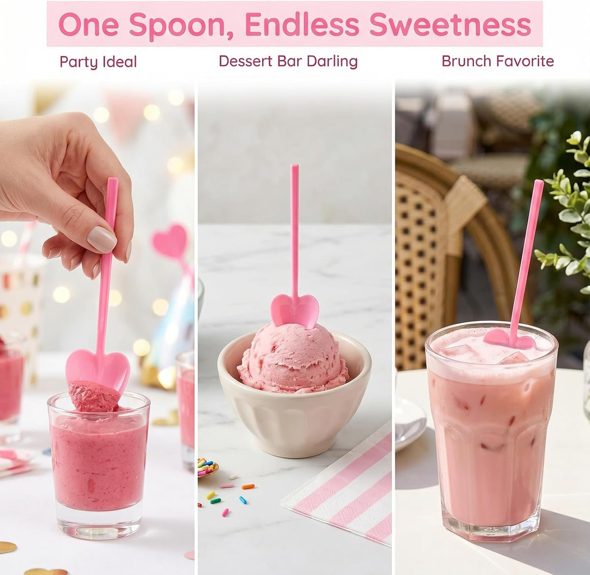 100PCS Pink Plastic Spoons Heart Shaped, Disposable Dessert Spoon for Tasting Ice Cream, Cake,Yogurt, Jelly Pie, Party Tableware for Wedding, Birthday, Holiday