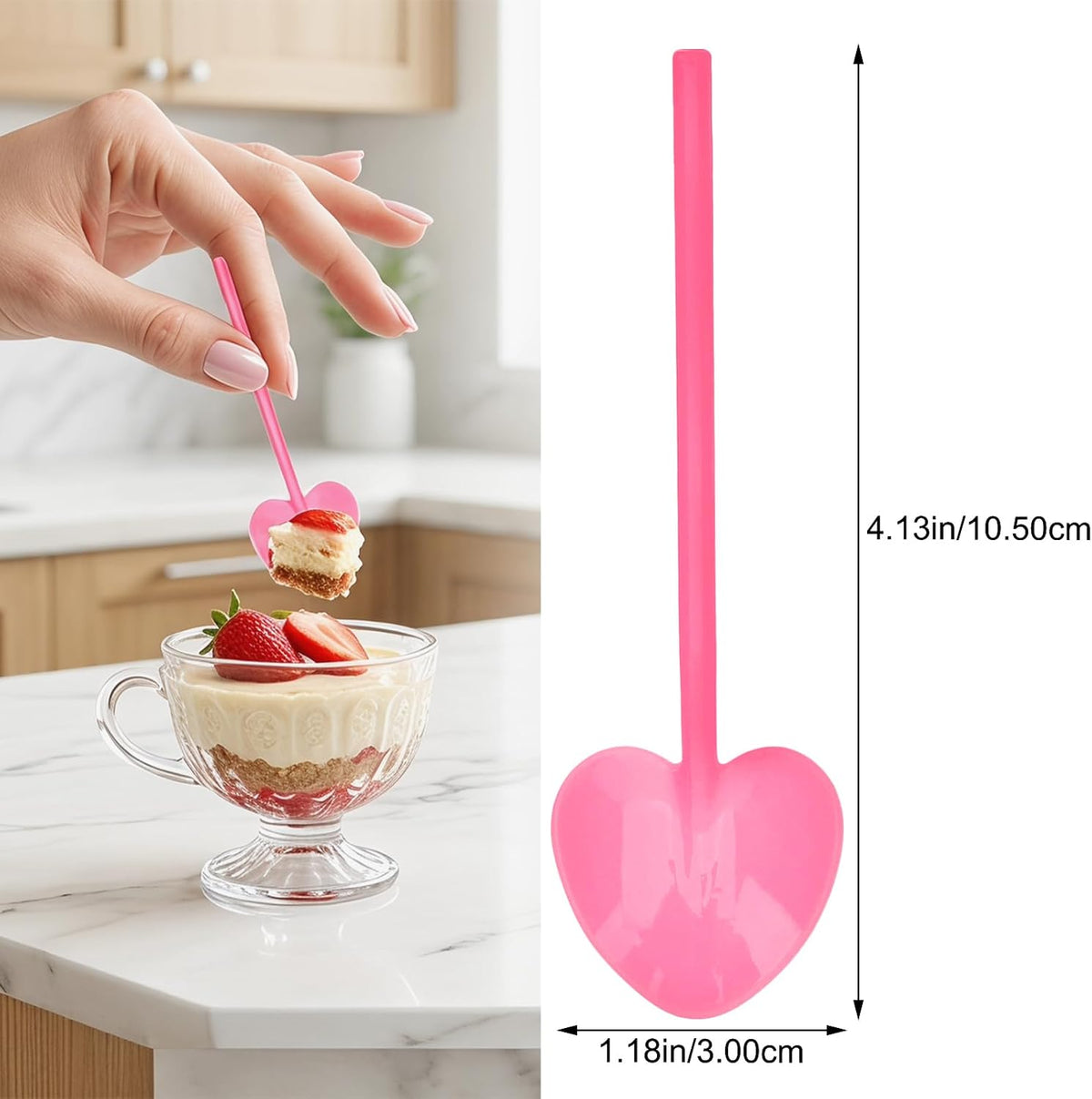 100PCS Pink Plastic Spoons Heart Shaped, Disposable Dessert Spoon for Tasting Ice Cream, Cake,Yogurt, Jelly Pie, Party Tableware for Wedding, Birthday, Holiday