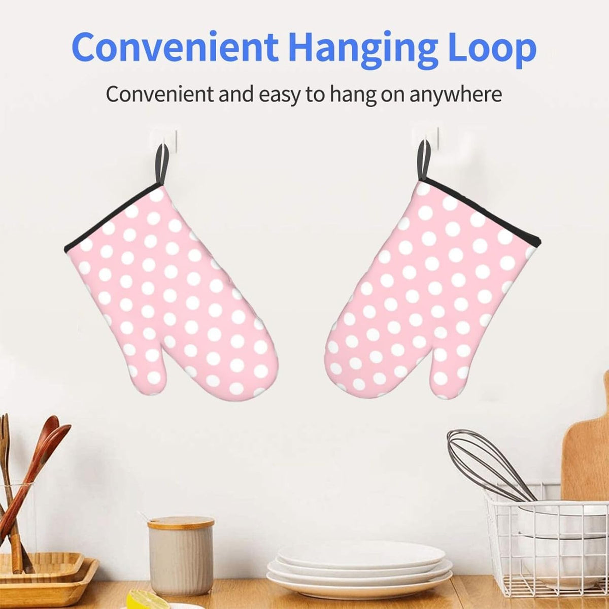 Light Pink Polka Dot Print Oven Mitts for Women, Cute Kitchen aid Oven Mitts Heat Resistant with Cotton Lining