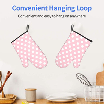 Light Pink Polka Dot Print Oven Mitts for Women, Cute Kitchen aid Oven Mitts Heat Resistant with Cotton Lining