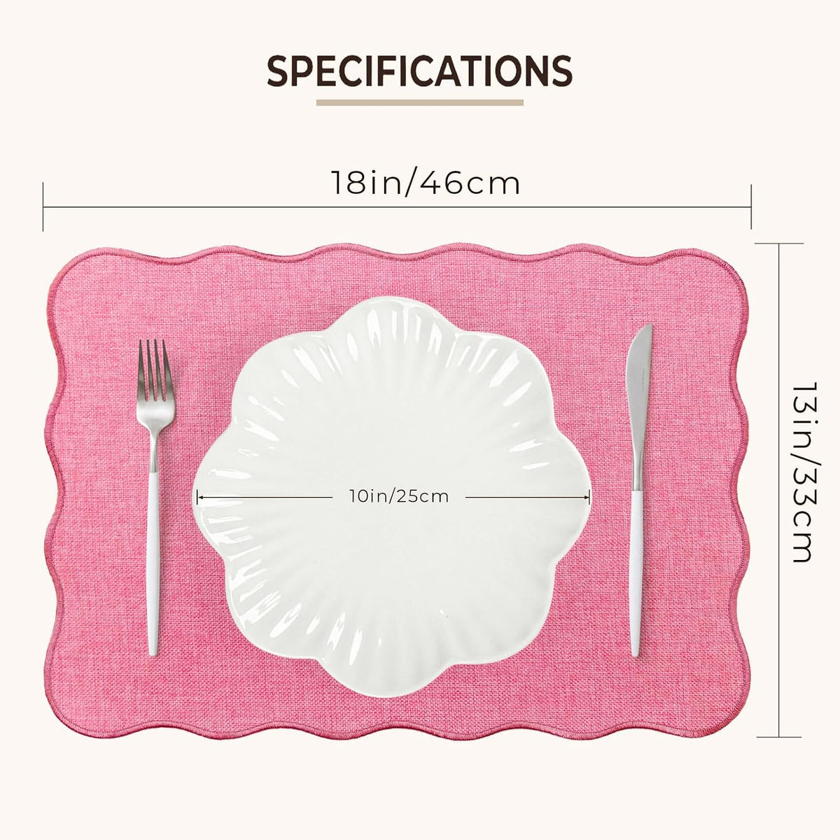 Faux Linen Placemats Set of 6 Heat Resistant Non-Slip Stain Proof Table Mats for Kitchen Dining Elegant Decor Place Mats (Pink)
