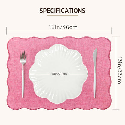 Faux Linen Placemats Set of 6 Heat Resistant Non-Slip Stain Proof Table Mats for Kitchen Dining Elegant Decor Place Mats (Pink)