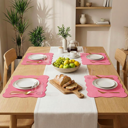 Faux Linen Placemats Set of 6 Heat Resistant Non-Slip Stain Proof Table Mats for Kitchen Dining Elegant Decor Place Mats (Pink)