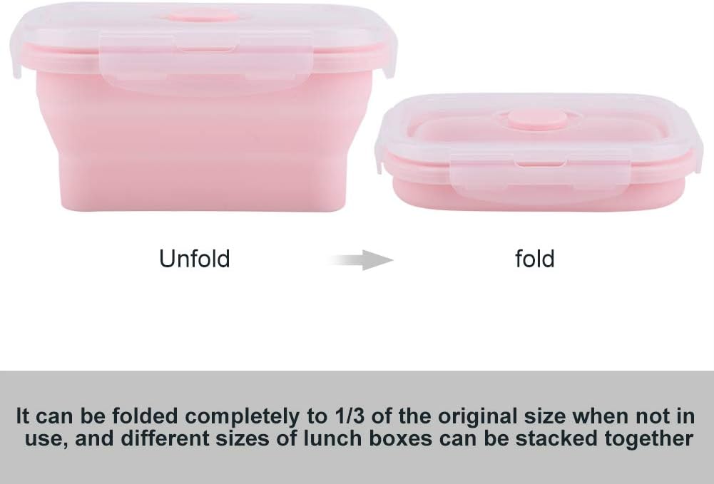 Portable Silicone Lunch Box Folding and Microwave Safe Food Container 1200ml Capacity Lightweight and Stackable Design for Office Camping and Hiking (500ML)