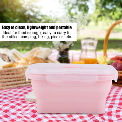 Portable Silicone Lunch Box Folding and Microwave Safe Food Container 1200ml Capacity Lightweight and Stackable Design for Office Camping and Hiking (500ML)