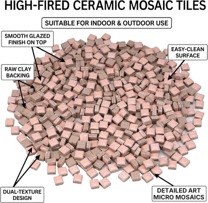 Ceramic Square Mosaic Tiles for Crafts, 10mm (3/8 in) Small Tiles for Detailed DIY Crafts & Frames, Essential Mosaic Supplies - 1 lb/Approx 450 Pcs (Blush Pink)
