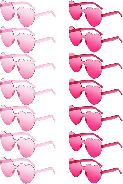 14/42 Pack Heart Sunglasses for Women, Fun Cute Rimless Transparent Candy Color Heart Glasses Party Favors