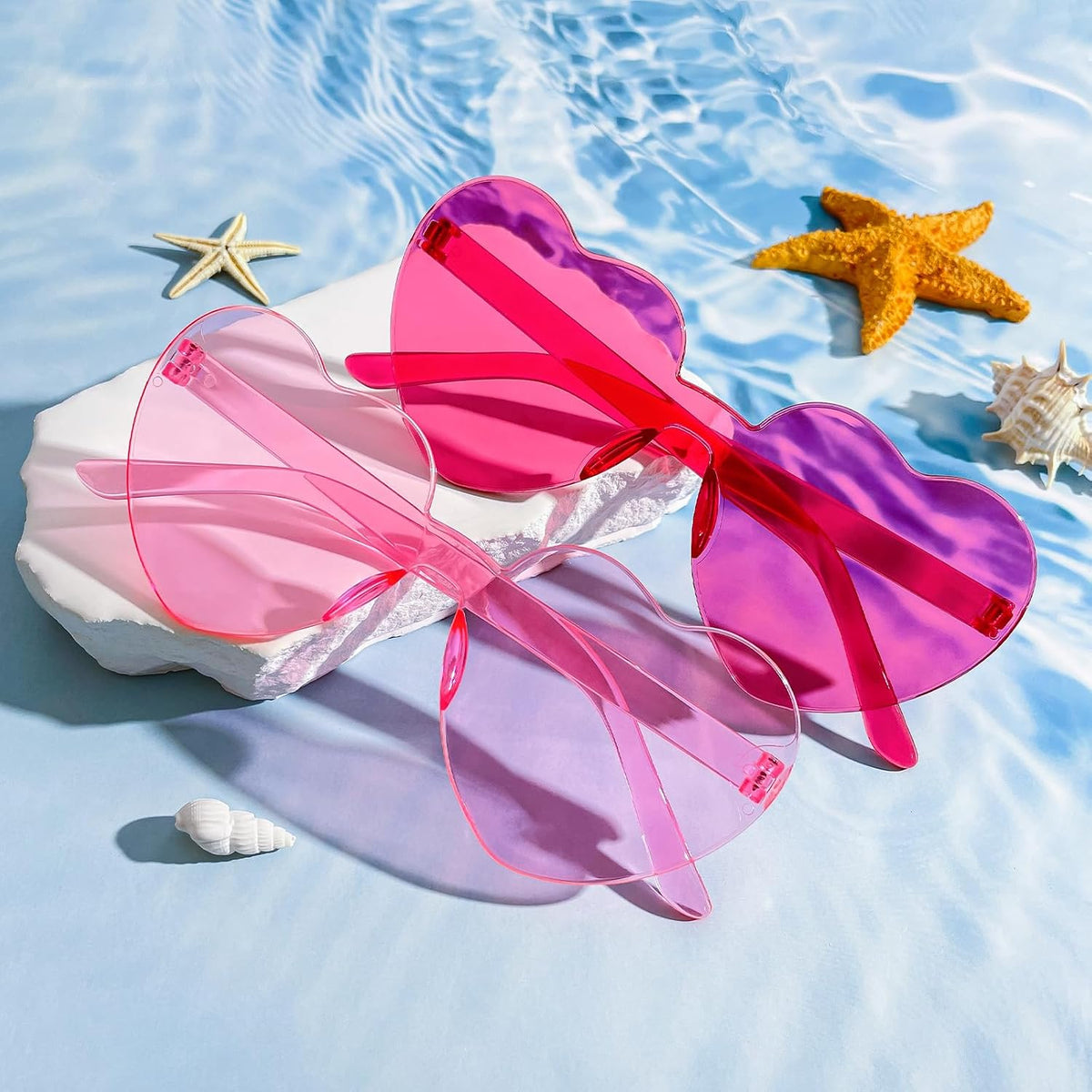 14/42 Pack Heart Sunglasses for Women, Fun Cute Rimless Transparent Candy Color Heart Glasses Party Favors