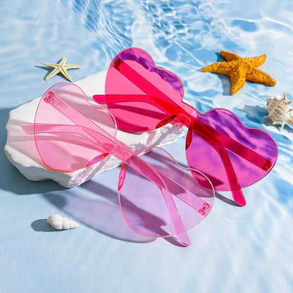 14/42 Pack Heart Sunglasses for Women, Fun Cute Rimless Transparent Candy Color Heart Glasses Party Favors