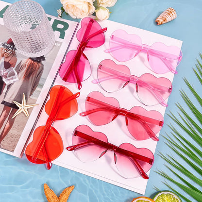 14/42 Pack Heart Sunglasses for Women, Fun Cute Rimless Transparent Candy Color Heart Glasses Party Favors