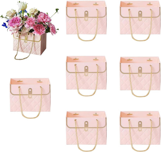LONG XIN SERIES 8PCS Pink Floral Gift Bags Duty Reusable Paper Gift Boxes Luxury Present Packaging with Handles for Gift Package Mother's Day Wedding Birthday