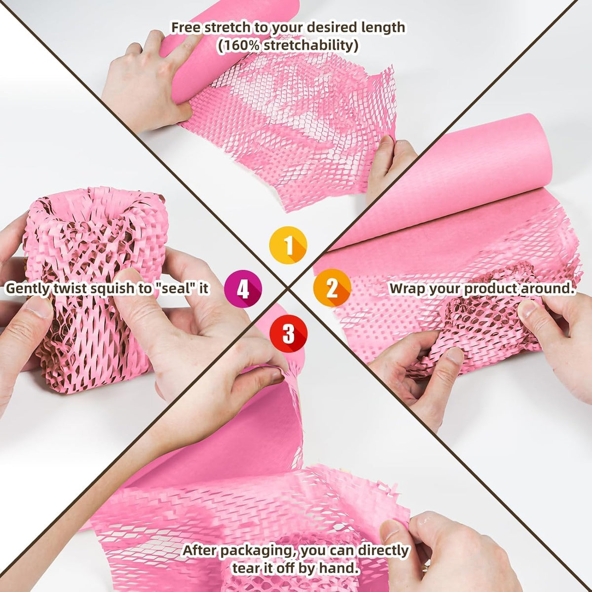 Honeycomb Packing Paper, Pink 15" x 1575'' Packing Paper, Wrapping Paper for Moving Shipping Packaging, Recyclable Moving Supplies With Fragile Sticker Labels and Twine (pink,15" x 1575'')