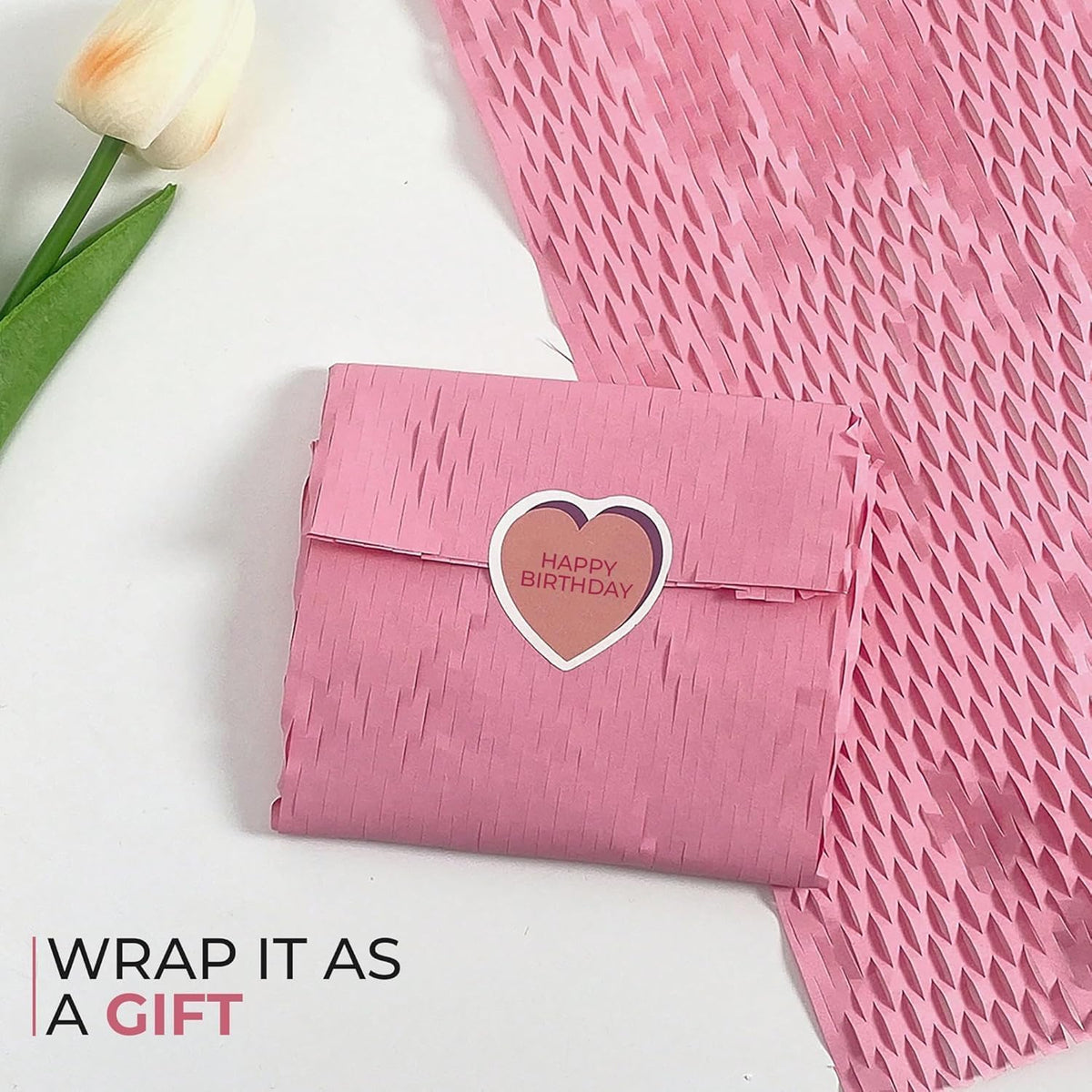Honeycomb Packing Paper, Pink 15" x 1575'' Packing Paper, Wrapping Paper for Moving Shipping Packaging, Recyclable Moving Supplies With Fragile Sticker Labels and Twine (pink,15" x 1575'')