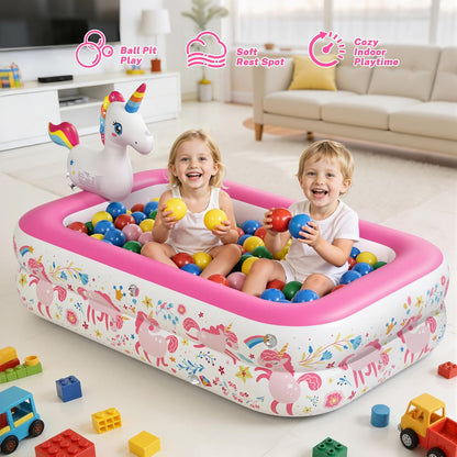 Unicorn Kiddie Pool with Canopy and Sprinkler, Inflatable Baby Pool with Soft Cushioned Floor, Portable Toddler Pool Ball Pit for Backyard, Outdoor/Indoor Play Toys Girls Birthday Gift(Pink)
