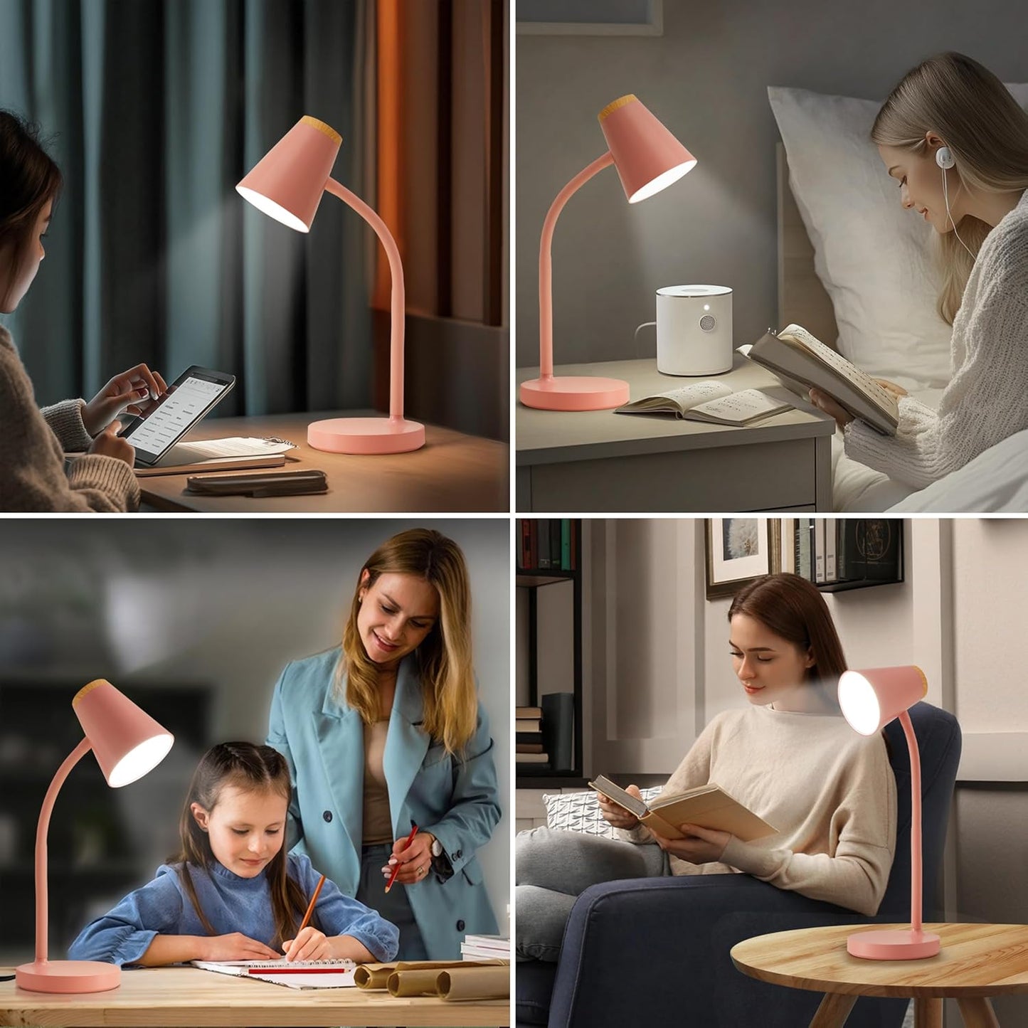 EJIAXIN Desk Lamps for Home Office - Small LED Desk Lamp Touch Dimmable Reading Light for College Dorm Room - Adjustable Flexible Gooseneck Table Lamp for Bedside Bedroom Nightstand Pink