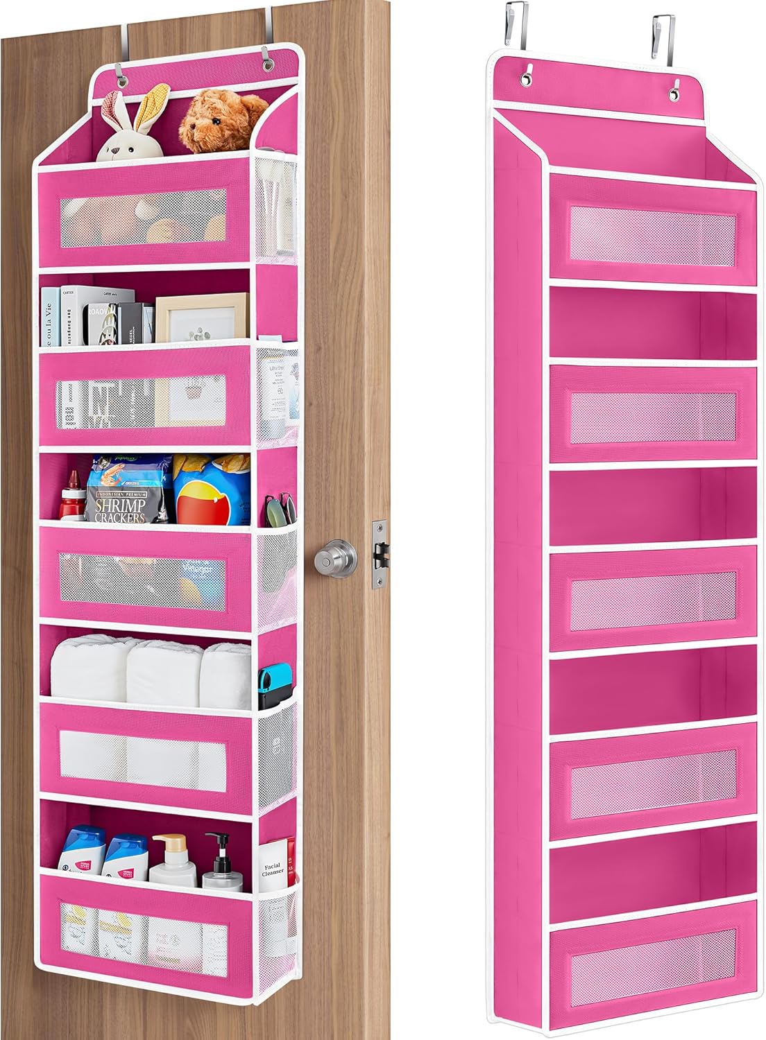 Over the Door Organizer for Bedroom, Bathroom, 5 Shelf Rose Pink