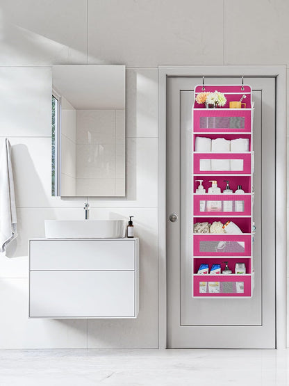 Over the Door Organizer for Bedroom, Bathroom, 5 Shelf Rose Pink