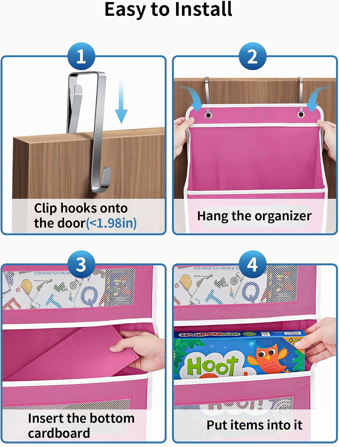 Over the Door Organizer for Bedroom, Bathroom, 5 Shelf Rose Pink