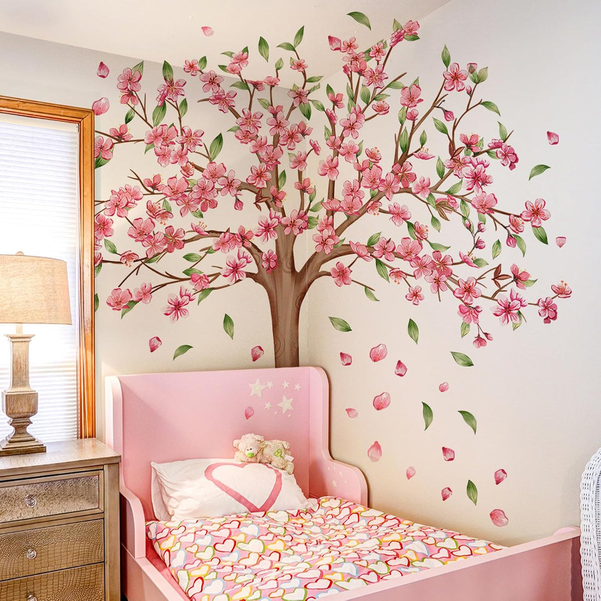 Large Cherry Blossom Wall Decals - Pink Flower Tree Wall Stickers for Girls Kids Bedroom Nursery Living Room TV Wall Decor (H: 45 Inch)