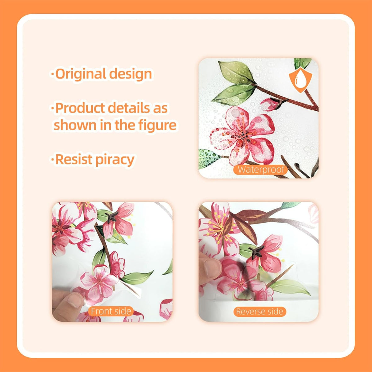 Large Cherry Blossom Wall Decals - Pink Flower Tree Wall Stickers for Girls Kids Bedroom Nursery Living Room TV Wall Decor (H: 45 Inch)