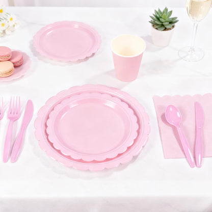176 PCS Pink Party Decorations - Light Pink Scalloped Plates, Napkins, Cups, Cutlery, Tablecloth for Baby Shower, Wedding, Birthday Party Decorations, Serves 25