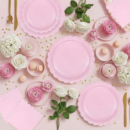 176 PCS Pink Party Decorations - Light Pink Scalloped Plates, Napkins, Cups, Cutlery, Tablecloth for Baby Shower, Wedding, Birthday Party Decorations, Serves 25