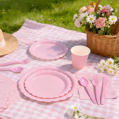 176 PCS Pink Party Decorations - Light Pink Scalloped Plates, Napkins, Cups, Cutlery, Tablecloth for Baby Shower, Wedding, Birthday Party Decorations, Serves 25