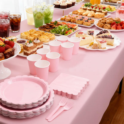 176 PCS Pink Party Decorations - Light Pink Scalloped Plates, Napkins, Cups, Cutlery, Tablecloth for Baby Shower, Wedding, Birthday Party Decorations, Serves 25