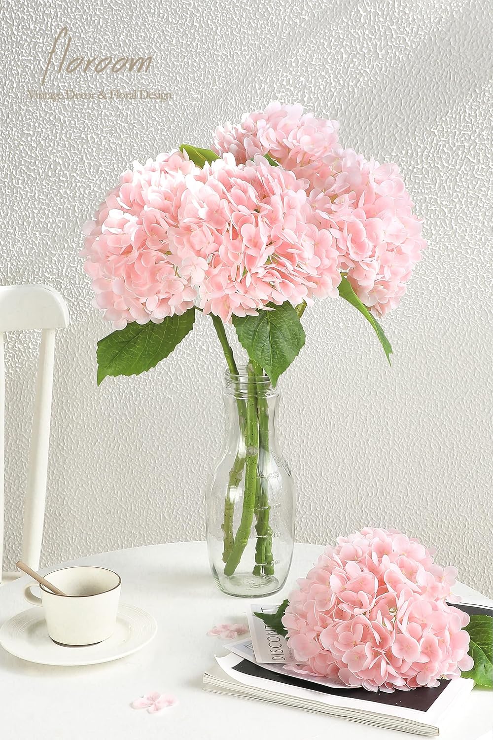 4 Pcs Real Touch Blush Pink Hydrangea Artificial Flowers, 20" Full Faux Hydrangea Flowers Fake Flowers for Home Decor Party Floral Arrangements Wedding Bouquets Centerpieces Decorations