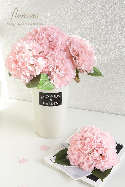 4 Pcs Real Touch Blush Pink Hydrangea Artificial Flowers, 20" Full Faux Hydrangea Flowers Fake Flowers for Home Decor Party Floral Arrangements Wedding Bouquets Centerpieces Decorations