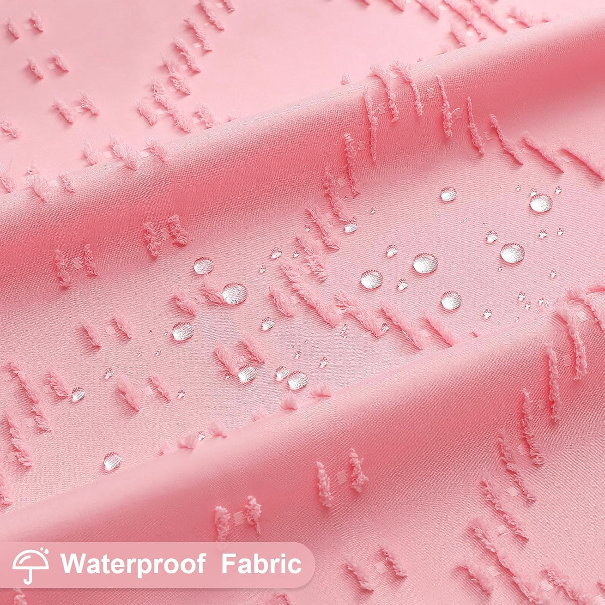 Pink Boho Woven Fabric Shower Curtain with Tassel 72 x 72, Tufted Textured