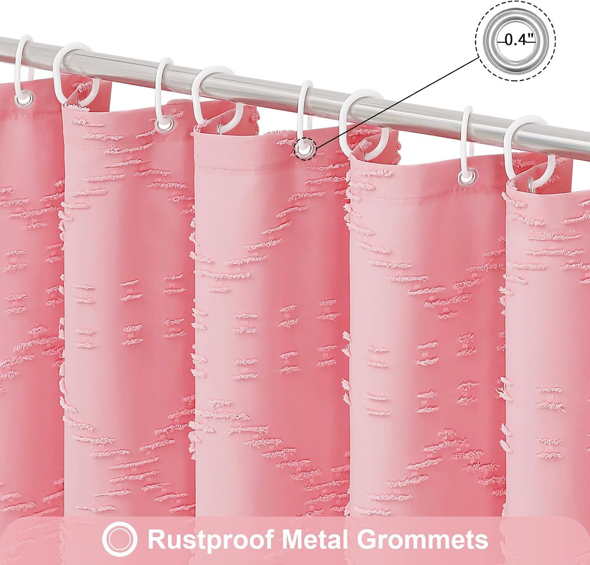 Pink Boho Woven Fabric Shower Curtain with Tassel 72 x 72, Tufted Textured