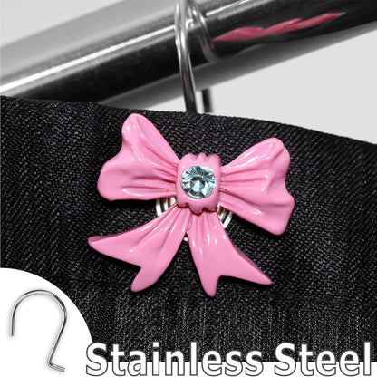 Pink Bow Shower Curtain Hooks: Decorative Bathroom Curtain Rings, 12Pcs