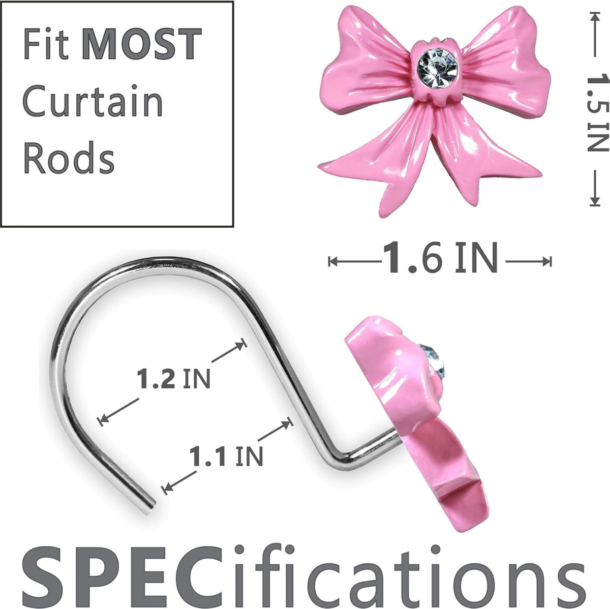 Pink Bow Shower Curtain Hooks: Decorative Bathroom Curtain Rings, 12Pcs