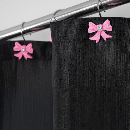 Pink Bow Shower Curtain Hooks: Decorative Bathroom Curtain Rings, 12Pcs