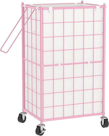 Rolling Laundry Basket, Metal Wire Frame Laundry Hamper with Wheels