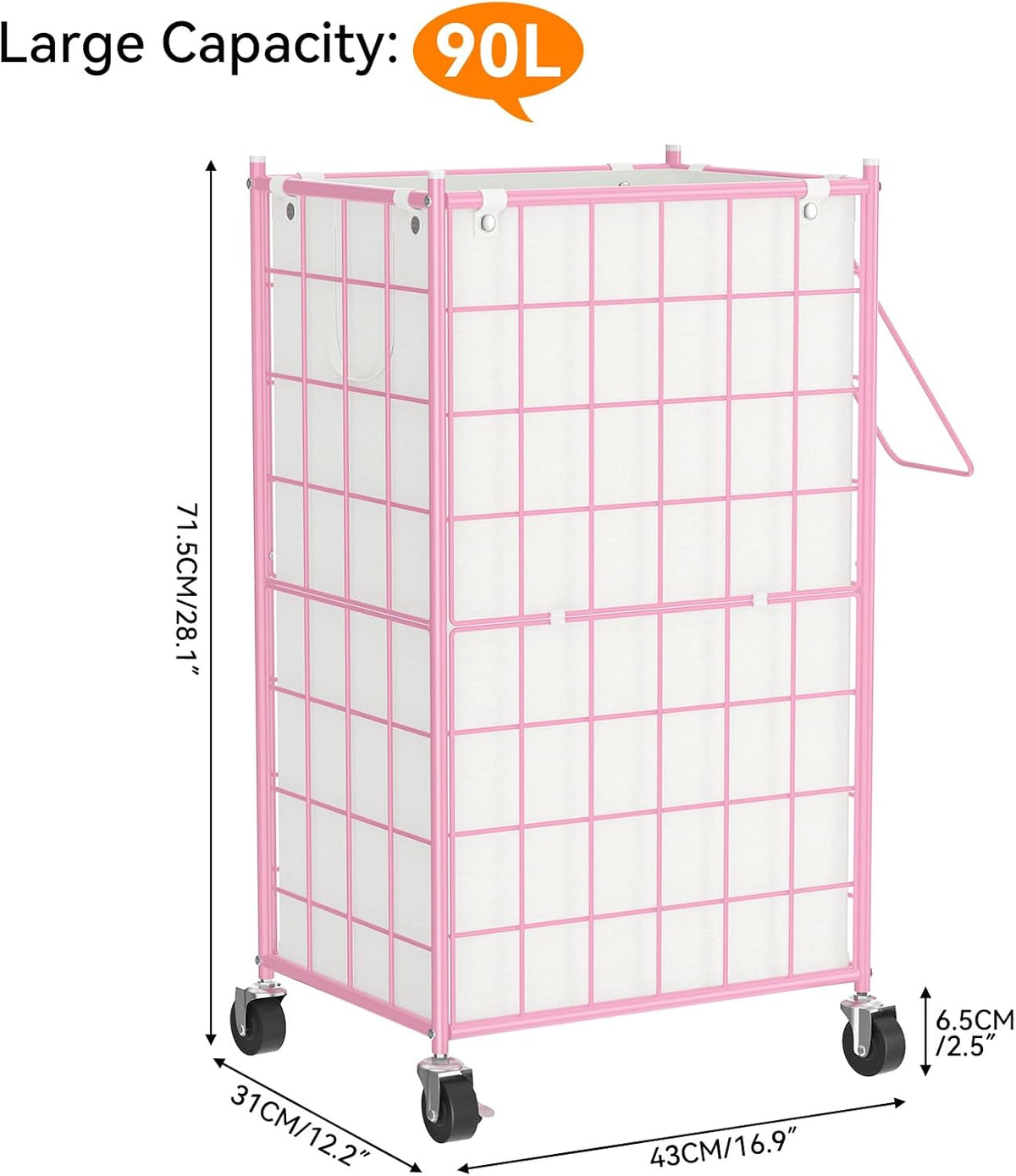 Rolling Laundry Basket, Metal Wire Frame Laundry Hamper with Wheels