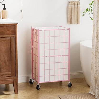 Rolling Laundry Basket, Metal Wire Frame Laundry Hamper with Wheels