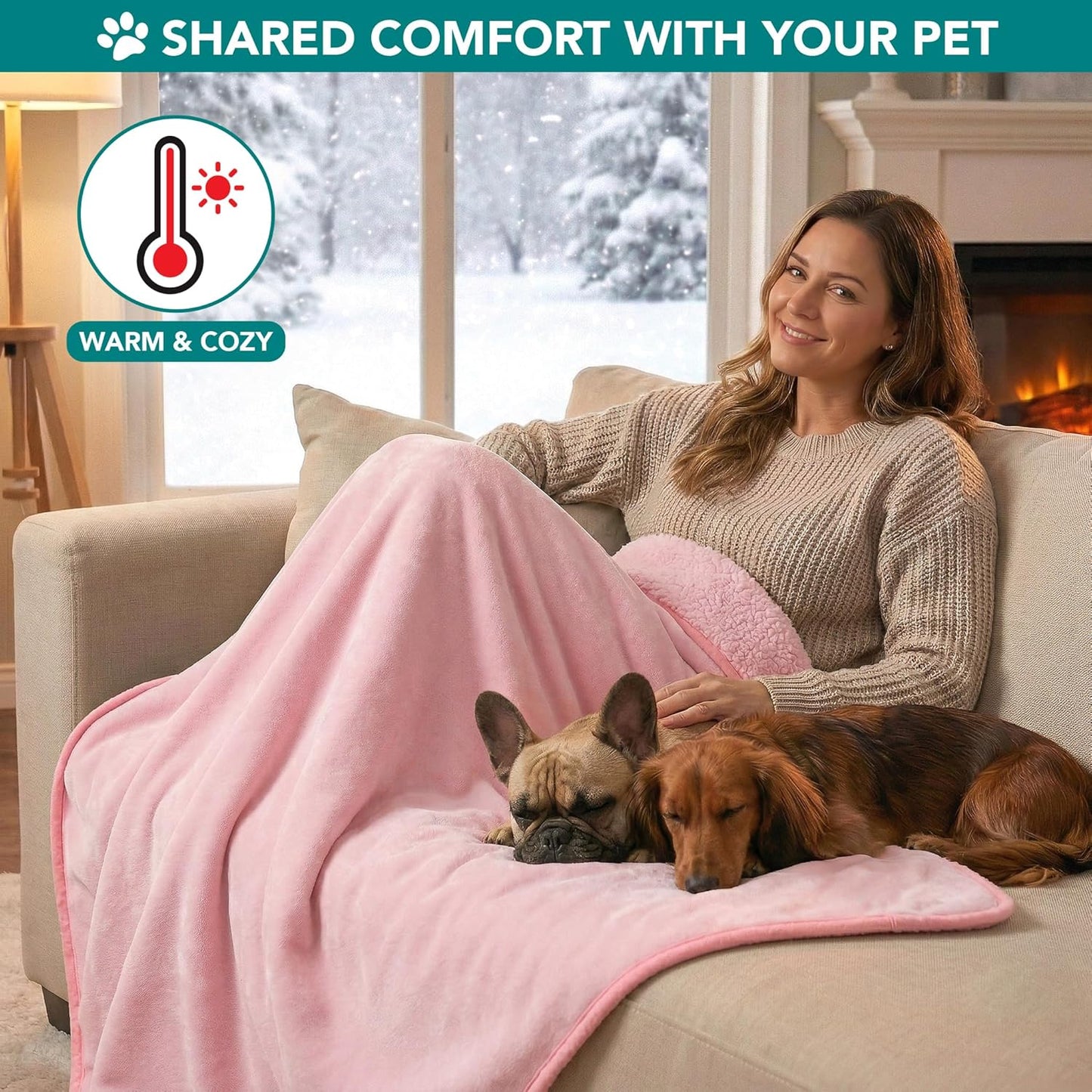 Premium Waterproof Dog Blanket for Medium Large Dogs, Reversible Sherpa & Flannel Fleece, Leakproof Pet Throw for Couch Protection, Soft Plush Furniture Protector for Cats, Washable, 40x60 Pink