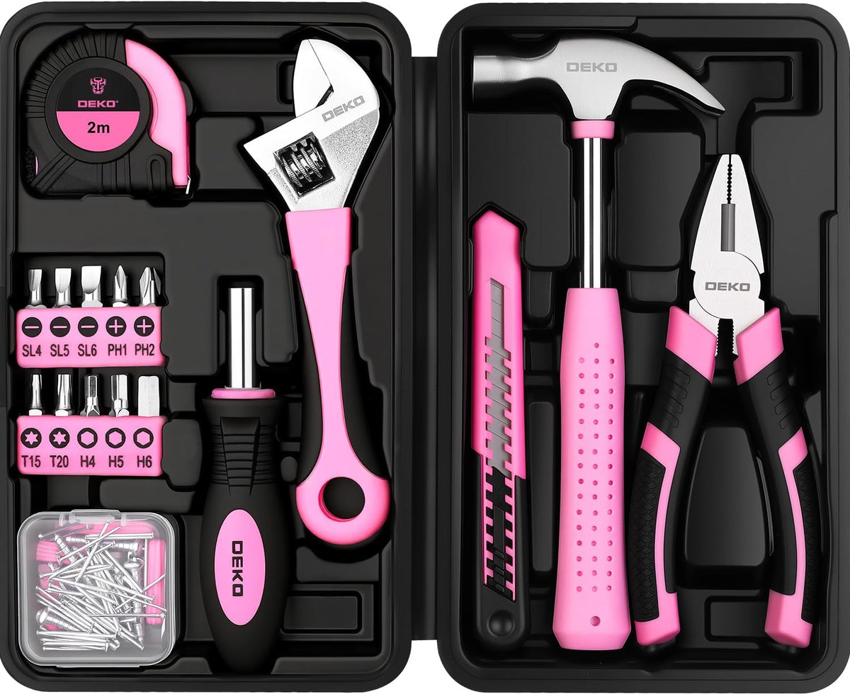 86PCS Pink Tool Set Household DIY Tool Kit for Women with Storage Toolbox, Small Compact Hand Tool Box Set for Home Use, DIY, Apartment, Office & Home Repair