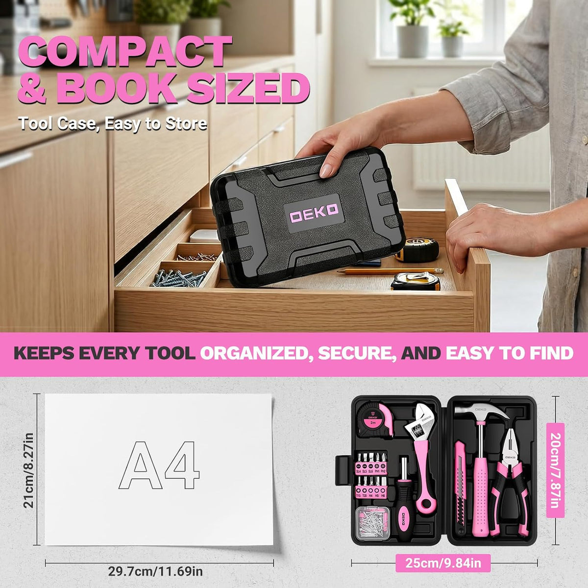 86PCS Pink Tool Set Household DIY Tool Kit for Women with Storage Toolbox, Small Compact Hand Tool Box Set for Home Use, DIY, Apartment, Office & Home Repair