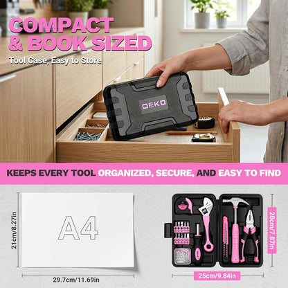 86PCS Pink Tool Set Household DIY Tool Kit for Women with Storage Toolbox, Small Compact Hand Tool Box Set for Home Use, DIY, Apartment, Office & Home Repair