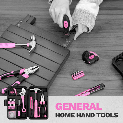 86PCS Pink Tool Set Household DIY Tool Kit for Women with Storage Toolbox, Small Compact Hand Tool Box Set for Home Use, DIY, Apartment, Office & Home Repair
