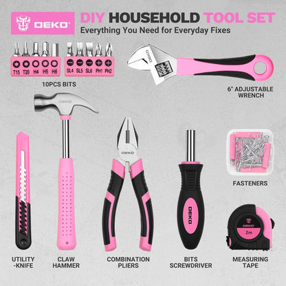 86PCS Pink Tool Set Household DIY Tool Kit for Women with Storage Toolbox, Small Compact Hand Tool Box Set for Home Use, DIY, Apartment, Office & Home Repair