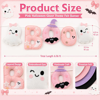 6.5ft Felt Halloween Garland for Mantle Pink Halloween Boo Banner