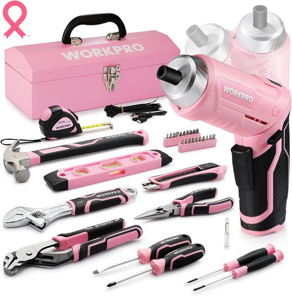 75-Piece Pink Tool Set, 3.7V Cordless Screwdriver Kit