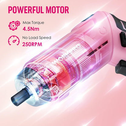 75-Piece Pink Tool Set, 3.7V Cordless Screwdriver Kit