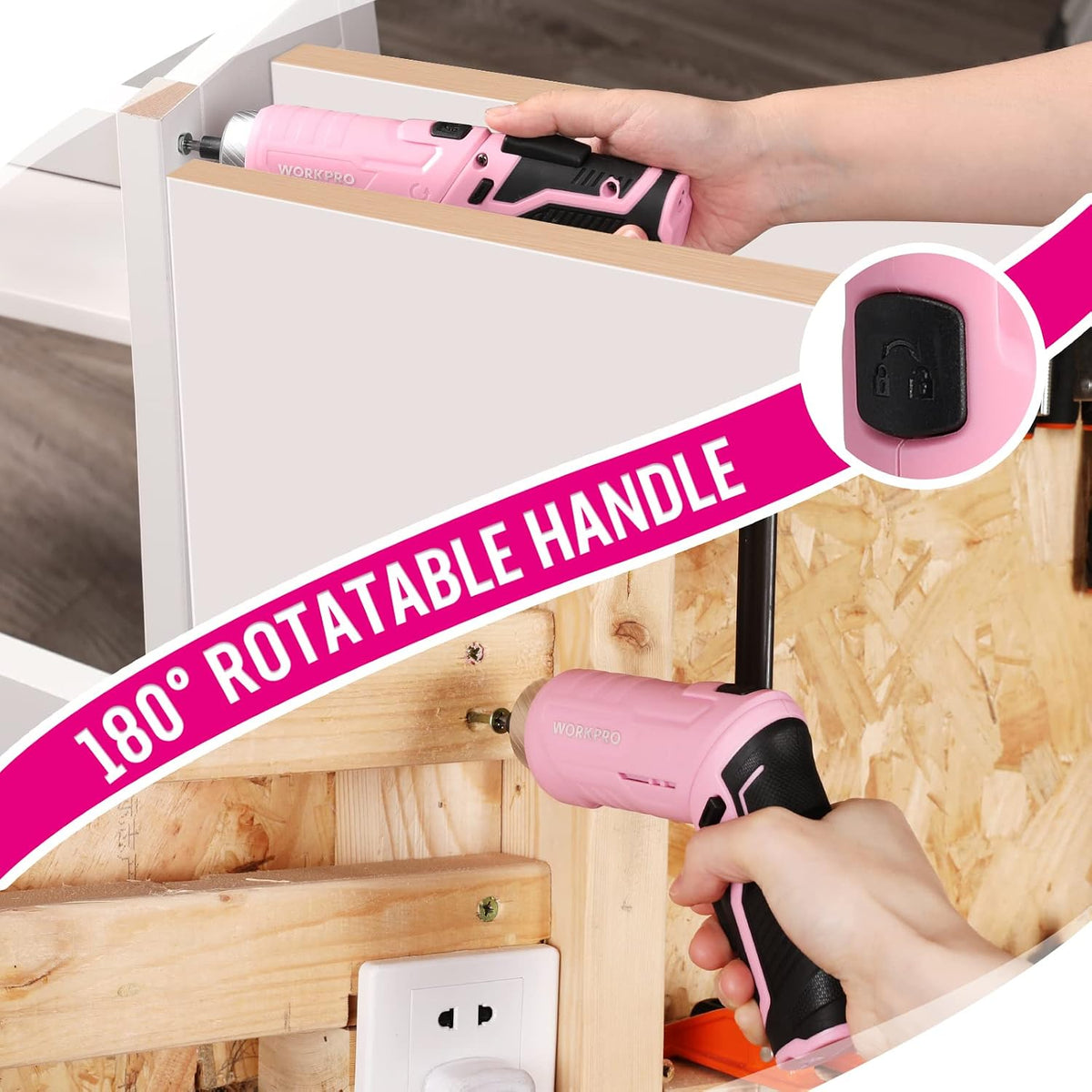 75-Piece Pink Tool Set, 3.7V Cordless Screwdriver Kit