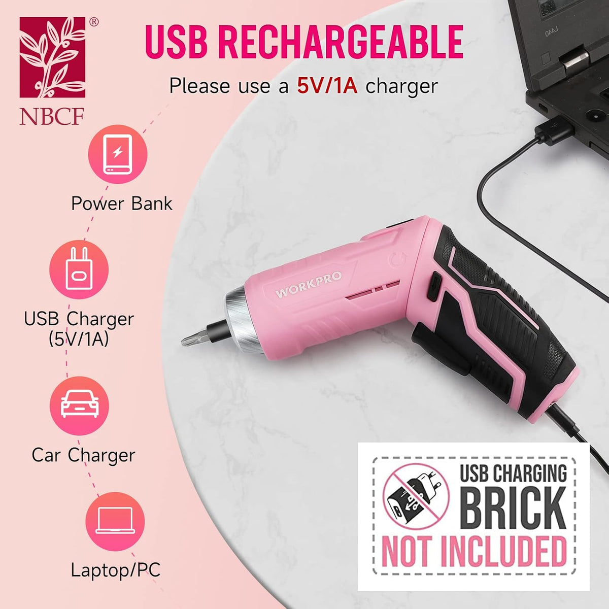 75-Piece Pink Tool Set, 3.7V Cordless Screwdriver Kit