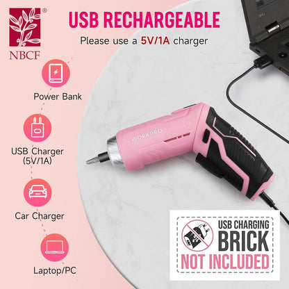 75-Piece Pink Tool Set, 3.7V Cordless Screwdriver Kit